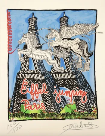 Lithografie Combas - Eiffel Jumping 