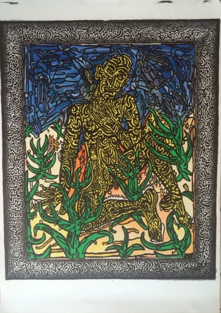 Lithografie Combas - Homme jaune