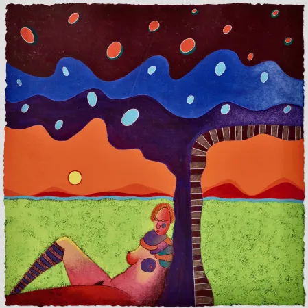 Geen Techniek Cora - Figura feminina recostada contra el arbol