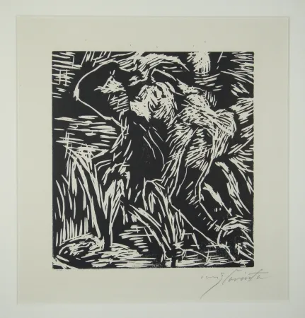 Houtsnede Corinth - Rückwärts gebeugter weiblicher Akt (Reclining Female Nude)