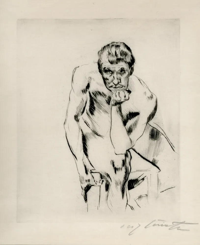 Droge Naald Corinth - Sitzender männlicher Akt, nachdenkend. 