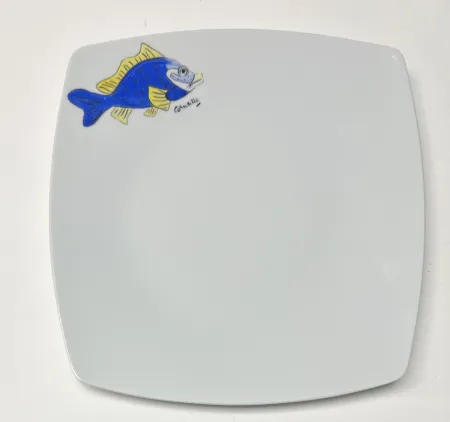 Keramiek Corneille - Assiette Poisson Porcelaine de Limoges peinte à la main