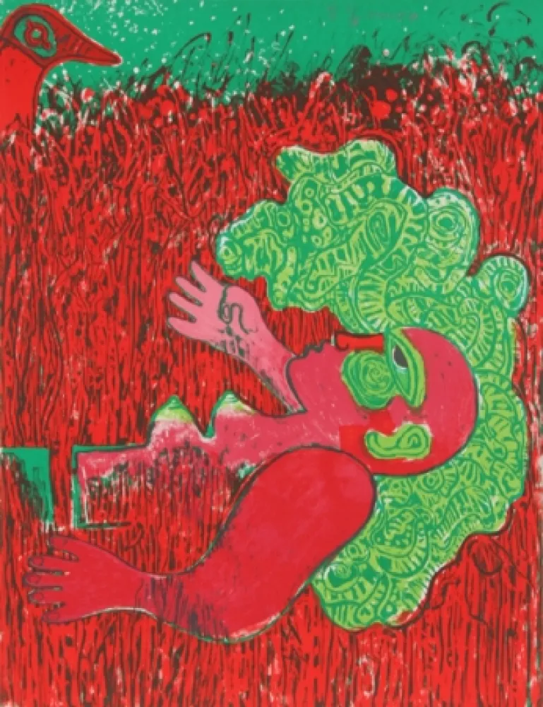 Lithografie Corneille - Dans l'infinie verticalite de l'herbe la femme