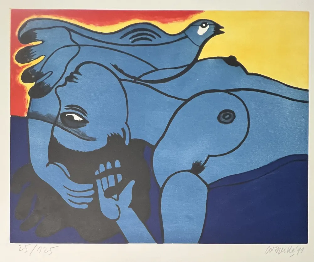 Ets En Aquatint Corneille - Eau-forte / Aquatinte, Femme et Oiseau, 1991