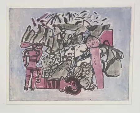 Ets En Aquatint Corneille - Eau-forte encadrée : Lieu rupestre E/A 