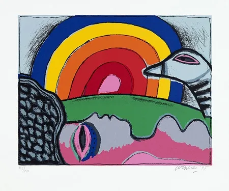 Zeefdruk Corneille - Femme à l'arc-en-ciel