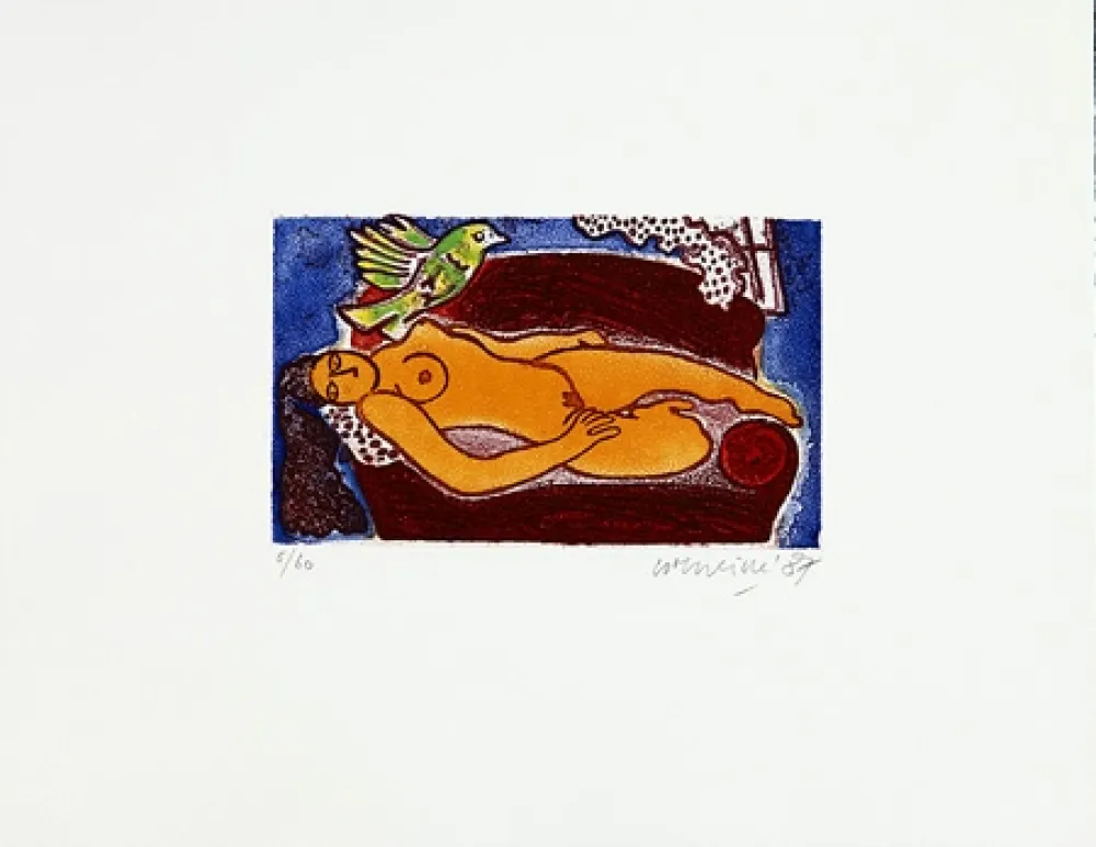 Gravure Corneille - Femme au divan rouge