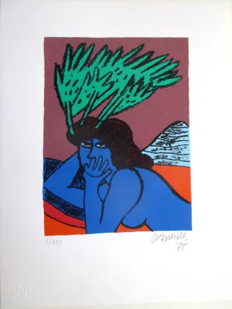Lithografie Corneille - Femme Bleu