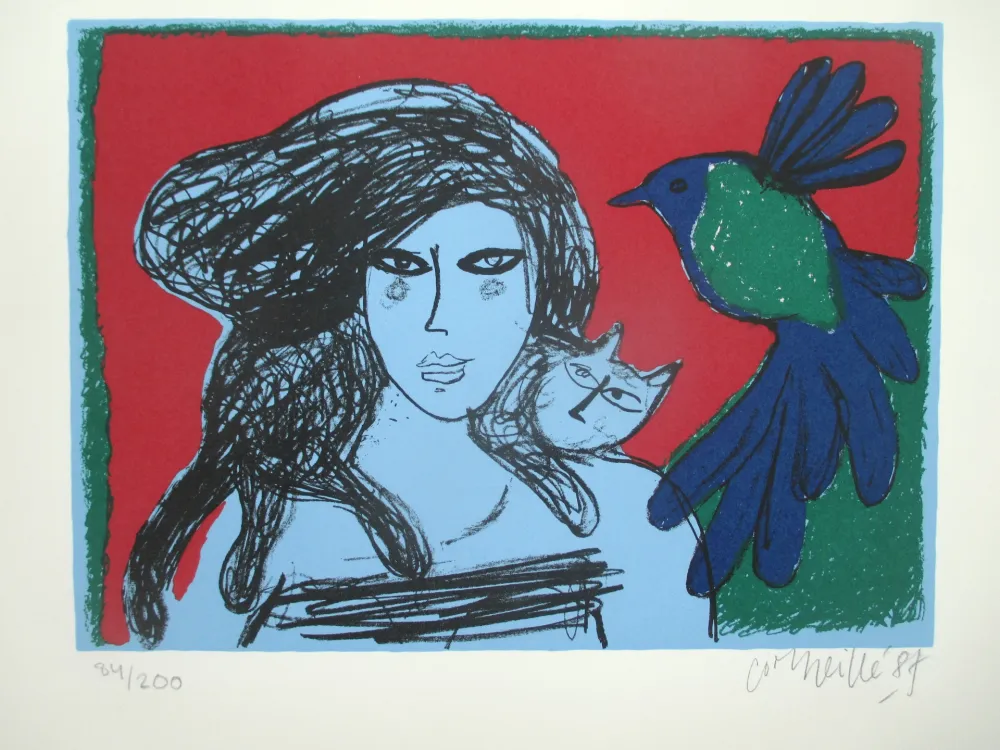 Lithografie Corneille - Femme bleu