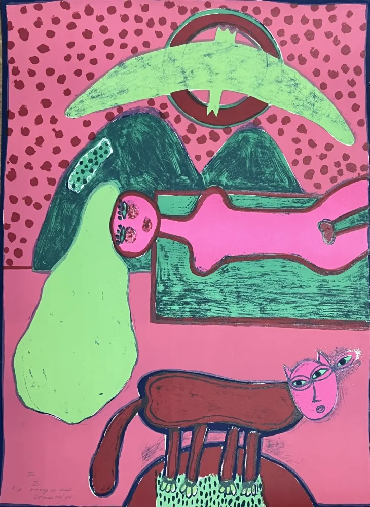 Lithografie Corneille - Grande lithographie Le visage de chat 1974 E/A