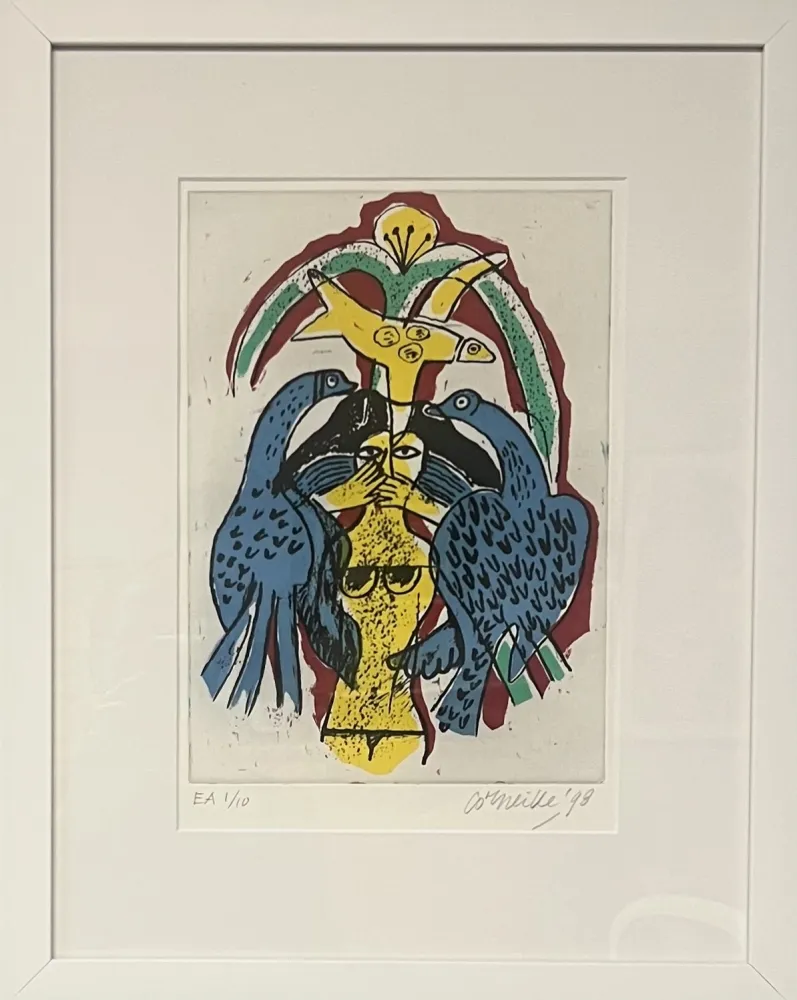 Gravure Corneille - Gravure encadrée, Femme et oiseaux, EA 1/10, 1998
