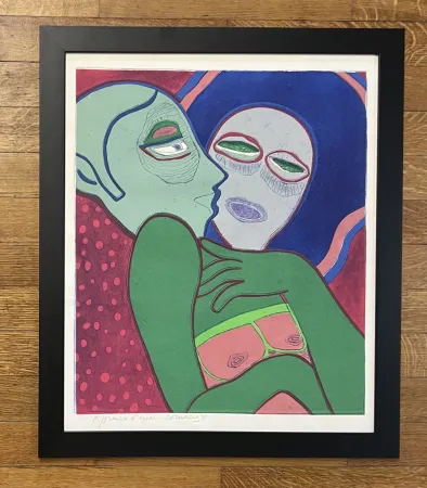 Gravure Corneille - Gravure encadrée Les Amants, 1975 - Epreuve d'essai