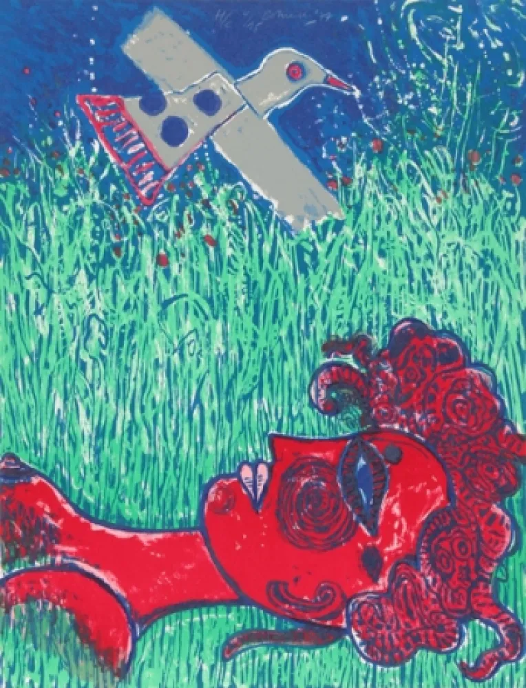 Lithografie Corneille - La Femme au paupieres peints