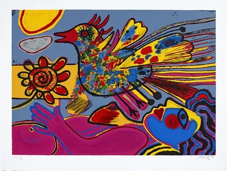 Zeefdruk Corneille - La fleur et l'oiseau