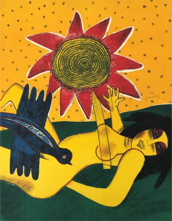 Lithografie Corneille - La fleur rouge