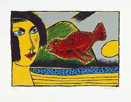 Zeefdruk Corneille - La venue de l'oiseau