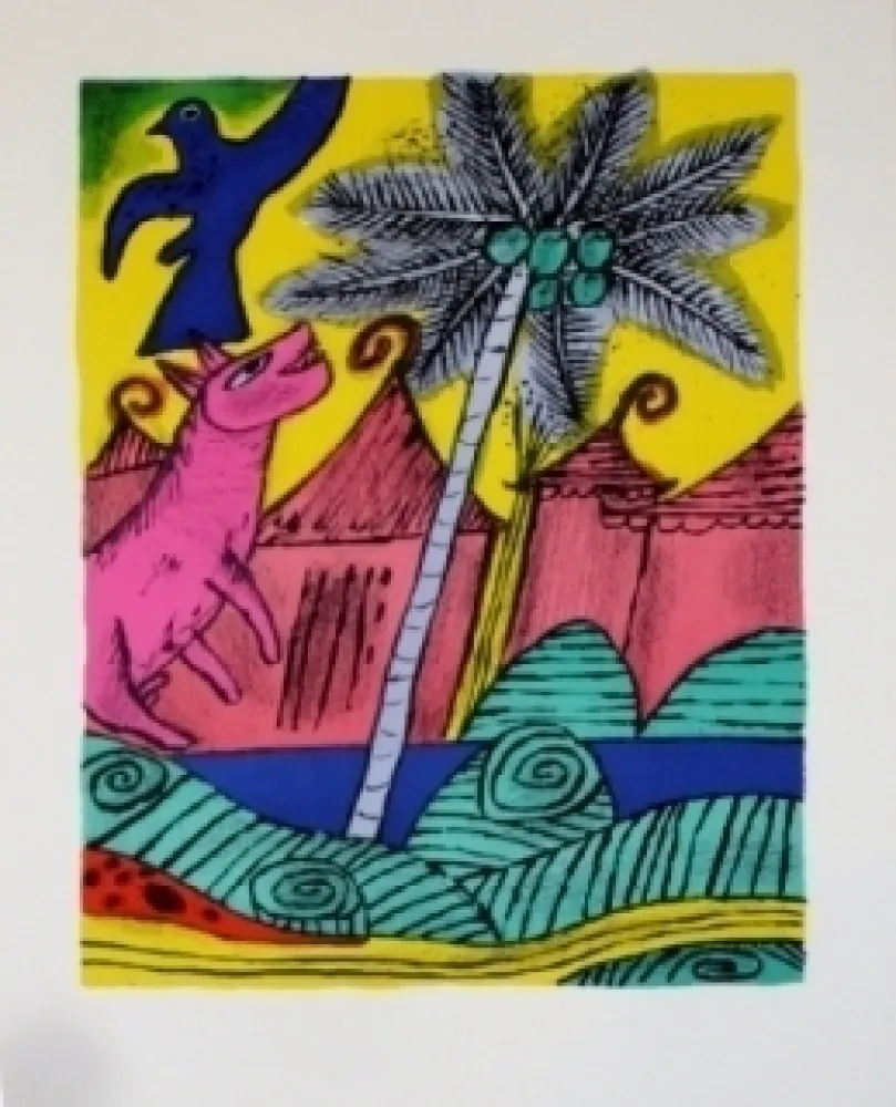 Lithografie Corneille - Le chien et l'Oiseau