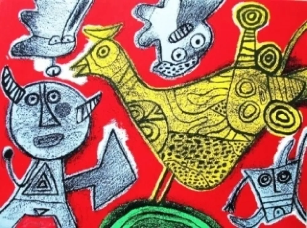 Lithografie Corneille - Le diable et l'oiseau