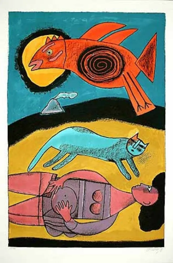 Lithografie Corneille - Le grand oiseau du désert