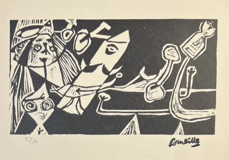 Linosnede Corneille - Linogravure Cobra La Belle d'une journée 1949, Exemplaire d'artiste
