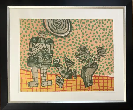 Lithografie Corneille - Lithographie ancienne encadrée : Le théâtre Chinois, 1969