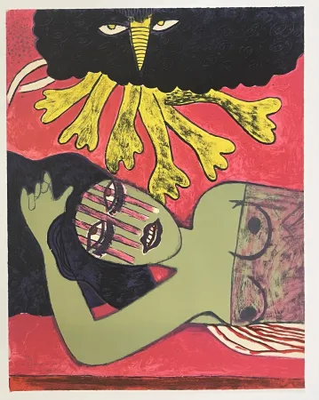Lithografie Corneille - Lithographie ancienne La belle et la belle 1974