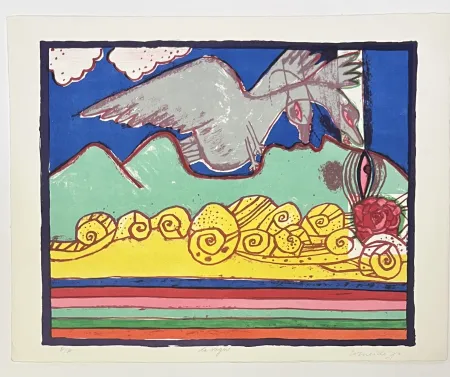 Lithografie Corneille - Lithographie ancienne La vague, 1976