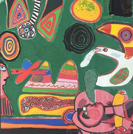 Lithografie Corneille - Lithographie Bain de soleil 1997, encadrée!