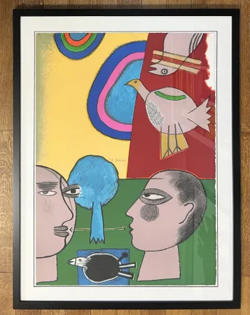 Lithografie Corneille - Lithographie encadrée : Hommage à l'écrivain René Char, 2001