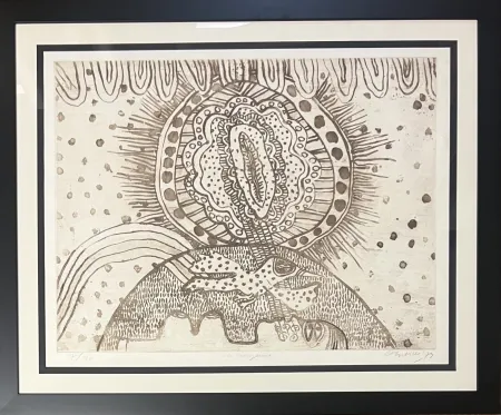 Lithografie Corneille - Lithographie encadrée La songeuse, 1974 - Titrage numéroté à 40 ex. 