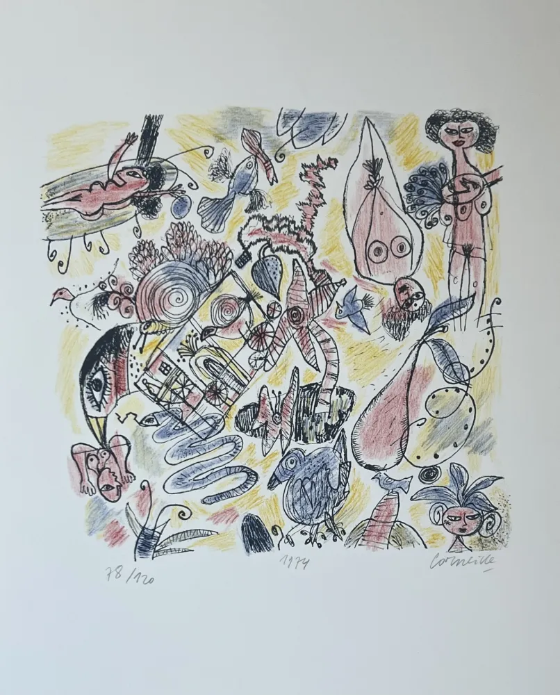 Lithografie Corneille - Lithographie Femmes et Oiseaux 1974