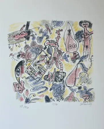 Lithografie Corneille - Lithographie Femmes et Oiseaux 1974