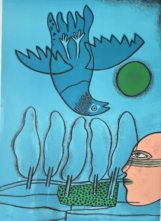 Lithografie Corneille - Lithographie Hommage à l'écrivain voyageur René Char, 2001