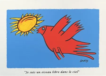 Lithografie Corneille - Lithographie Je suis un oiseau libre dans le ciel 