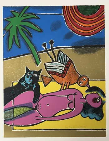 Lithografie Corneille - Lithographie Le chat noir, 1999