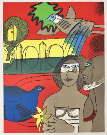 Lithografie Corneille - Lithographie Les amoureux de l’isle Adam  2002