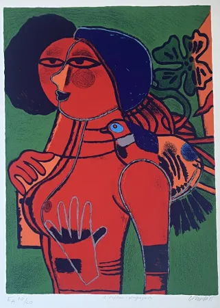 Lithografie Corneille - Lithographie L'oiseau compagnon, 1985