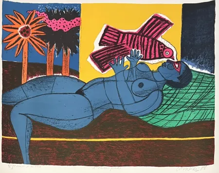 Geen Techniek Corneille - Lithographie L'oiseau proche  Epreuve d'artiste 1988