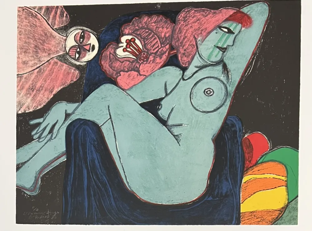 Lithografie Corneille -  Lithographie L'oiseau rouge, 1980