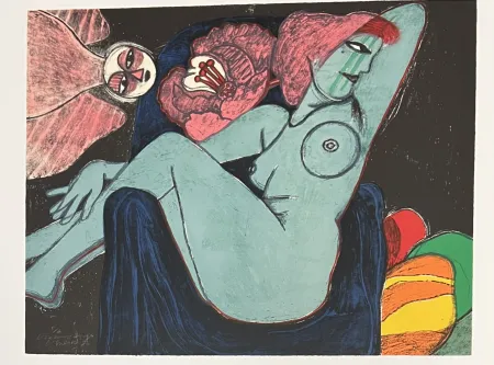 Lithografie Corneille -  Lithographie L'oiseau rouge, 1980