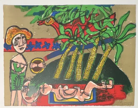 Lithografie Corneille -  lithographie Scène Mexicaine 1970 Rare