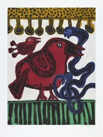 Aquatint Corneille - L´oiseau chasseur de serpent.