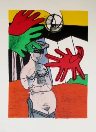 Lithografie Corneille - Mémoire du japon- une femme au paravent