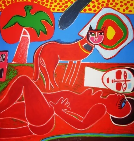 Lithografie Corneille - Nu rouge