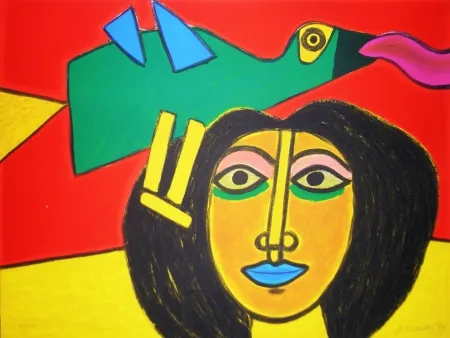 Lithografie Corneille - Oiseau vert