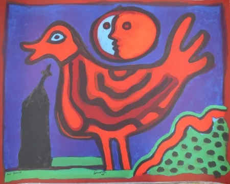 Lithografie Corneille - Petit oiseau rouge