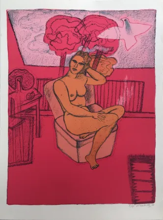 Lithografie Corneille - Sans titre (Nu orange sur fond rose) 
