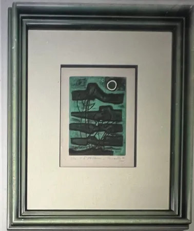 Ets En Aquatint Corneille - Signed; Guillaume Corneille Eau-forte encadrée L'oiseleur 1953 Numéro 3/20- Atelier Stanley William Hayter