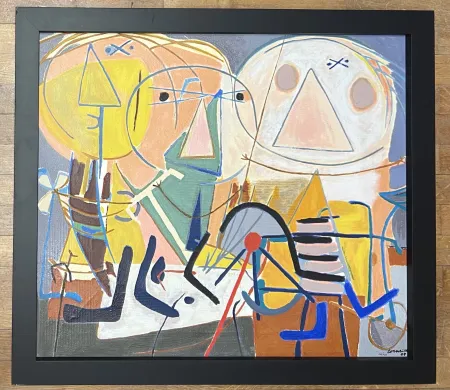 Multiple Corneille - Terragraphie signée sur toile L'orchestre de Jazz, hommage à Charlie Parker - Cobra