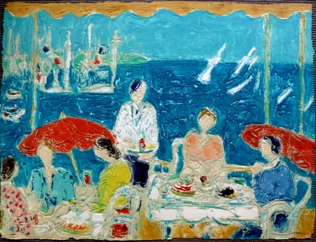 Lithografie Cottavoz - Terrasse au Bord de la Mer